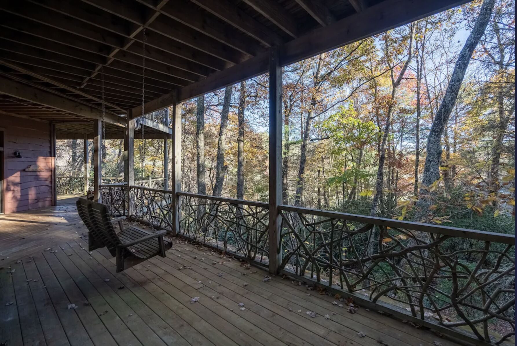 Porch swing on the lower covered deck