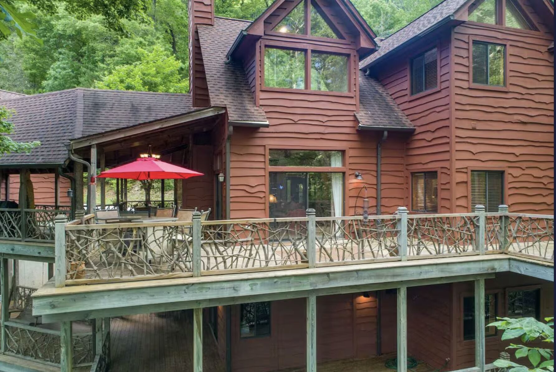 Rear deck surrounded by mountain forest